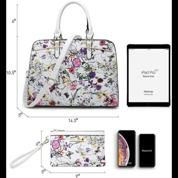 2 Pcs Vegan Leather Women Handbag Wallet Tote Bag Shoulder Bag w/ 3 Compartments - Picture 3 of 5